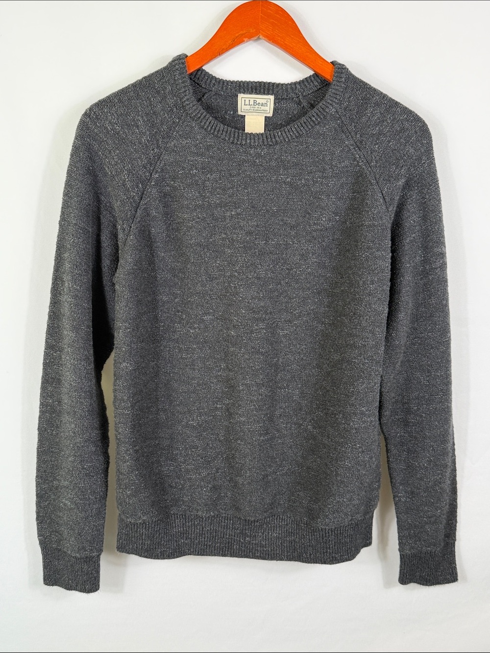 L.L. Bean Charcoal Gray Crewneck Sweater 100% Cotton. Mens Size S. Preppy